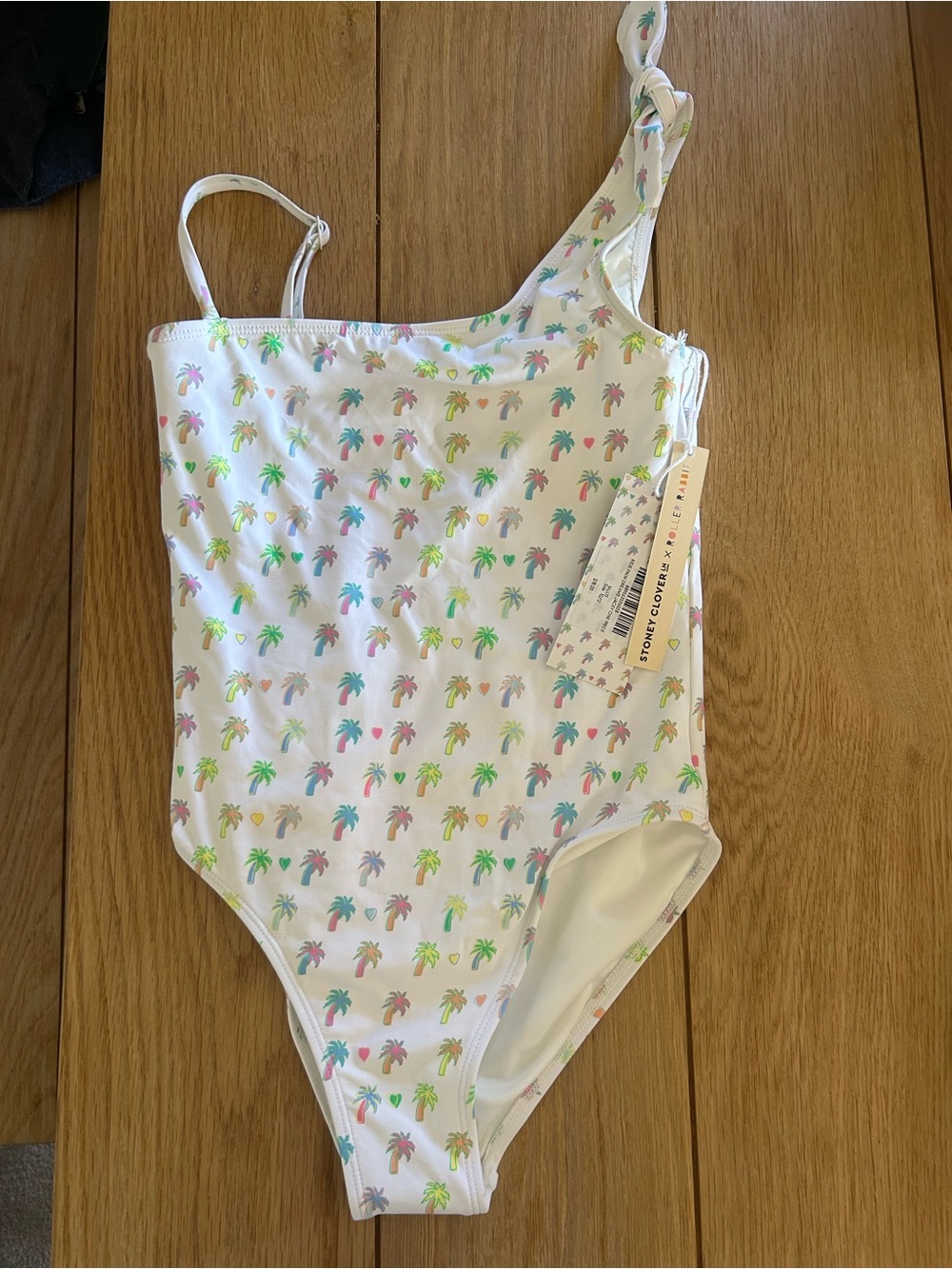 Kids One-Shoulder Palm Print Swimsuit - White